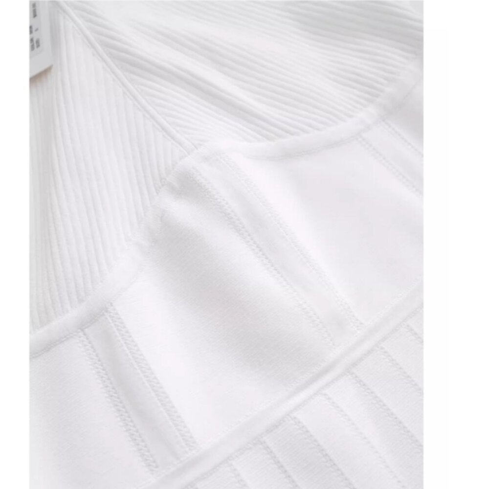 NWT L'AGENCE Kimi Pleat Hem Midi Dress - White Ivory French Knit Quiet Lux - Picture 9 of 12